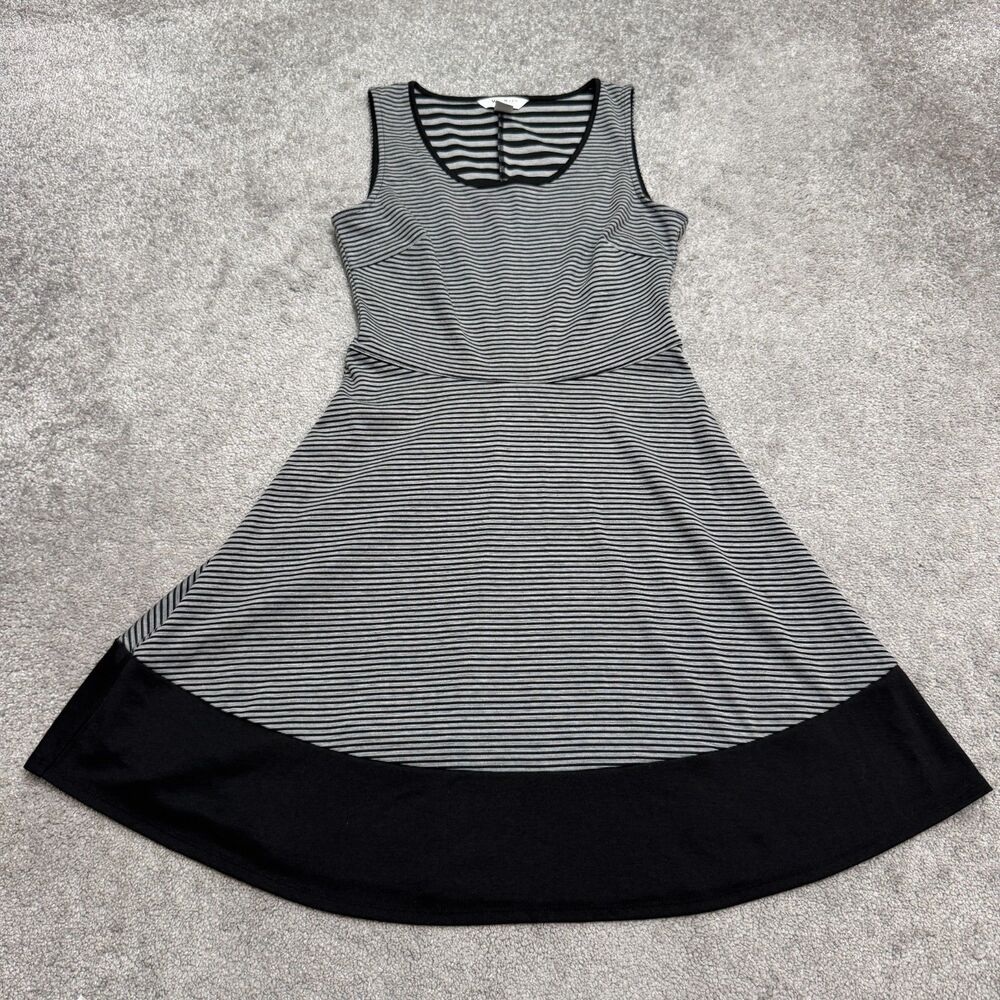 White House Black Market Striped Fit Flare Mini Dress Womens Gray 4 Sleeveless